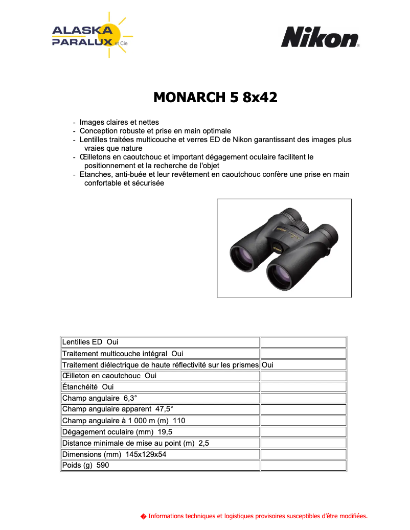 Page 1 of the manual User Manual Nikon Monarch M5 8x42
