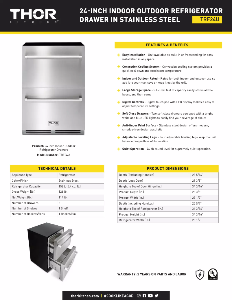 Page 1 of the manual Technical Sheet Thor TRF24U