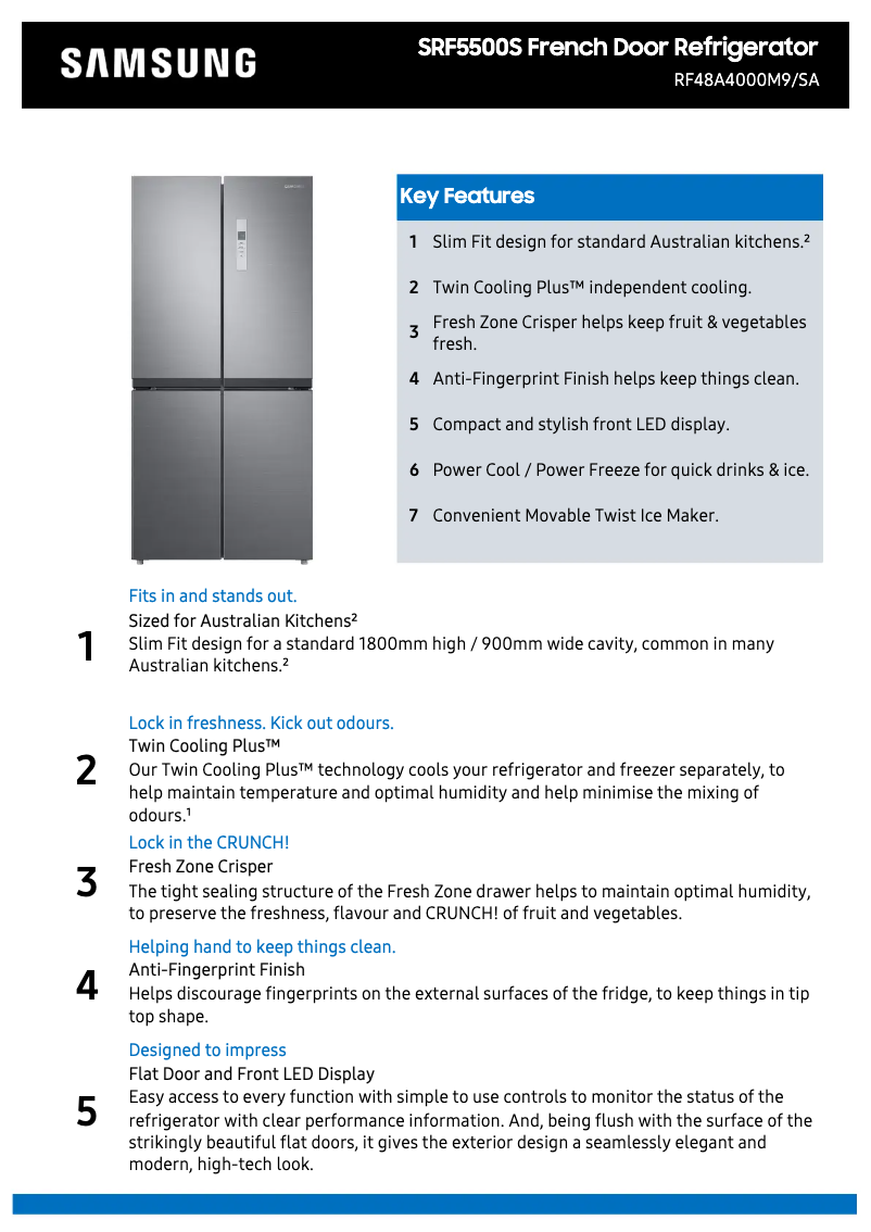 Page 1 of the manual Technical Sheet Samsung SRF5500S