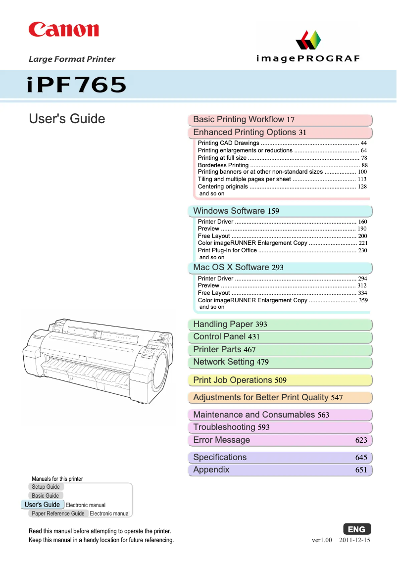First page image of the manual for imagePROGRAF iPF765