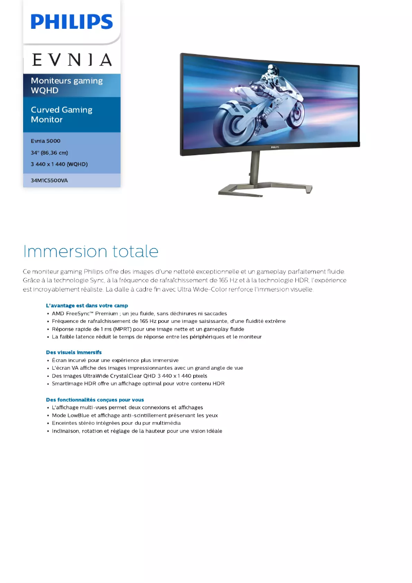 Page 1 of the manual Technical Sheet Philips Momentum 34M1C5500VA