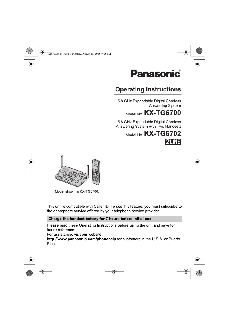 Page 1 of the manual User Manual Panasonic KX-TG6700