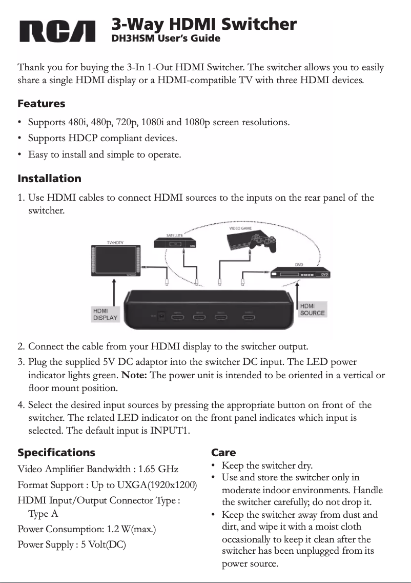 Page 1 of the manual User Manual audiovox DH3HSM