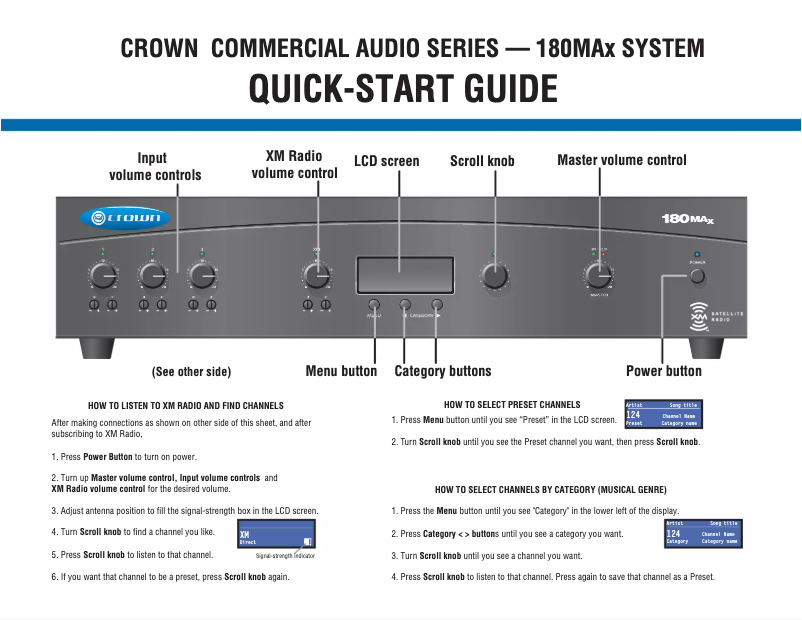 Page 1 of the manual Quick Start Guide Crown 180MAx