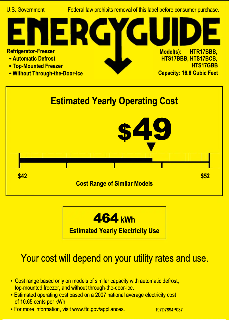First page image of the manual for HTS17BCBRWW
