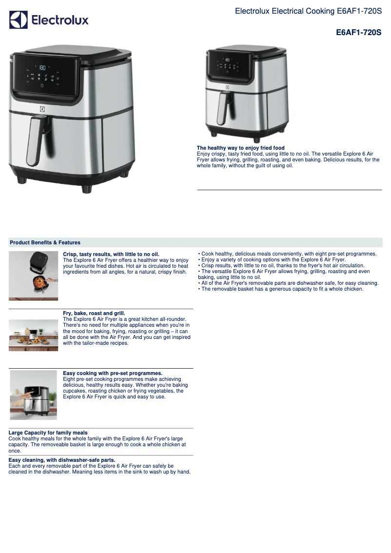 Page 1 of the manual Technical Sheet Electrolux Explore 6 E6AF1-720S