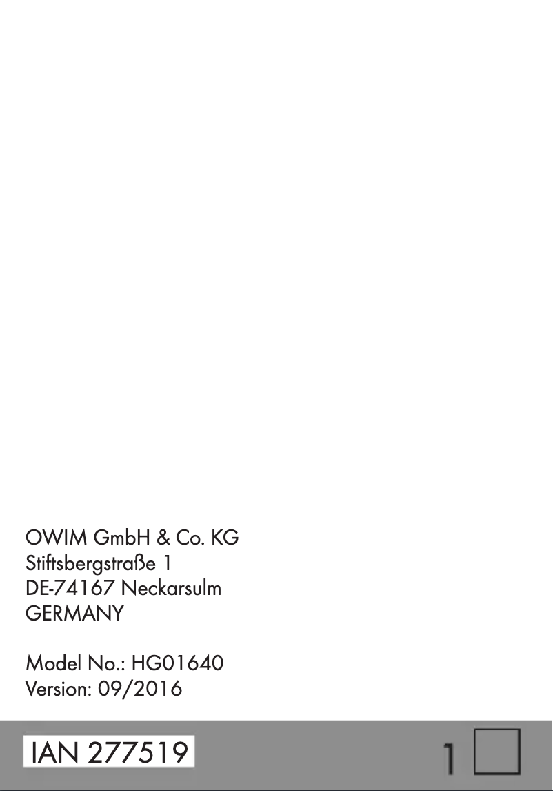 Image de la première page du manuel de l'appareil HG01640