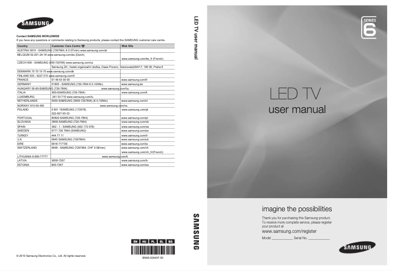 First page image of the manual for UE46C6905VS