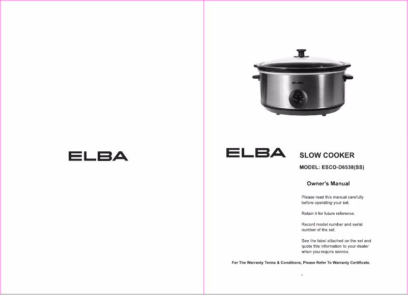 Page 1 of the manual User Manual Elba ESCO-D6538(SS)