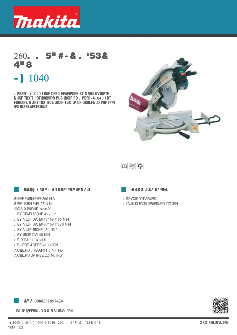 Page 1 of the manual Technical Sheet Makita LH1040