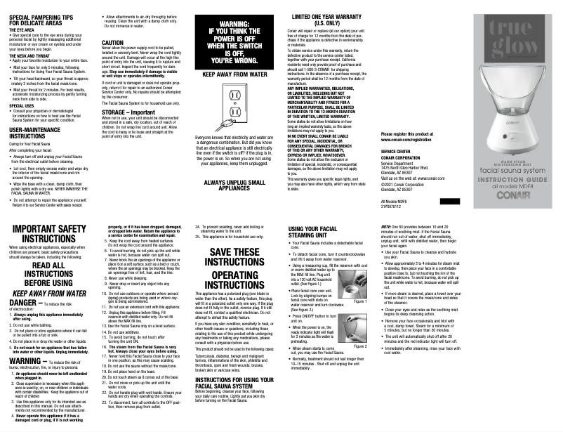 Page 1 of the manual User Manual Conair MDF8