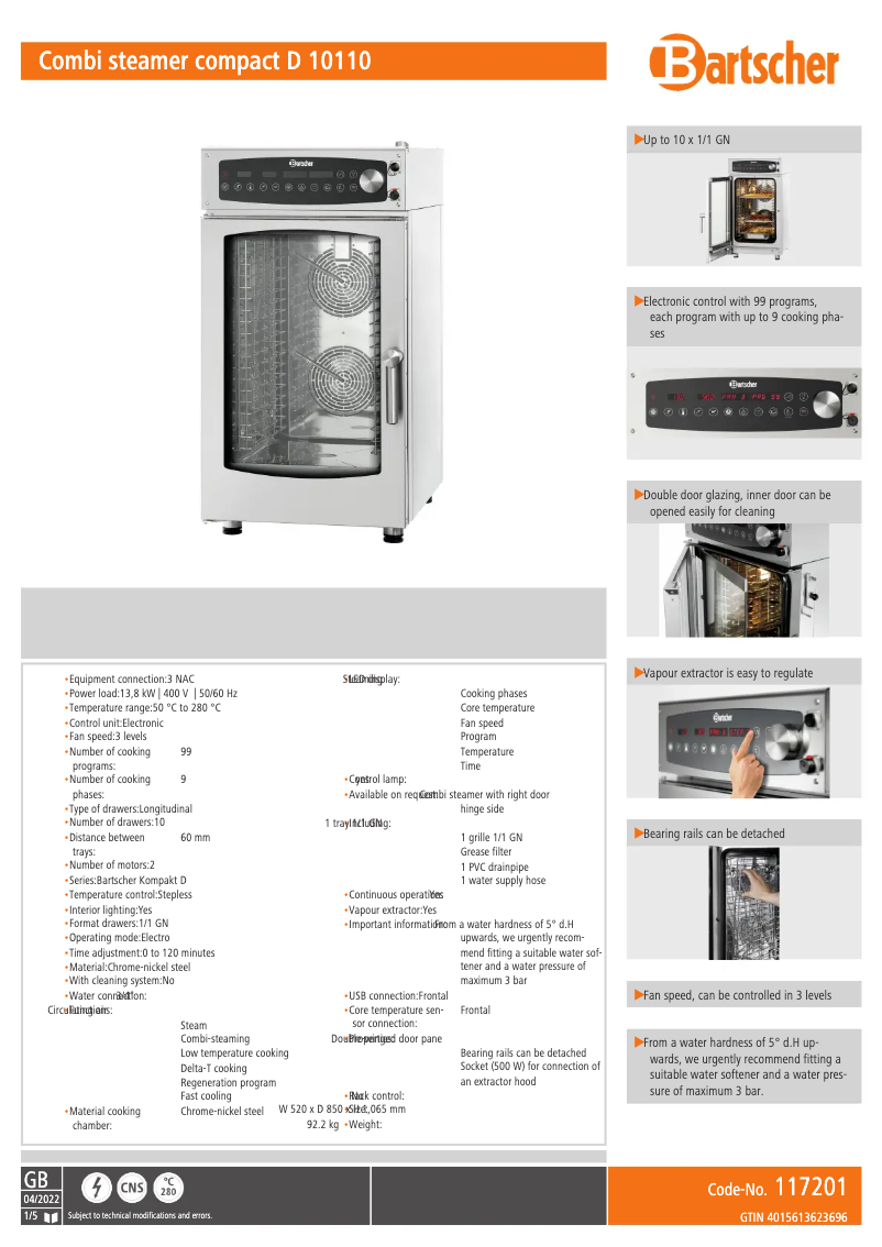 Page 1 of the manual Technical Sheet Bartscher 117201