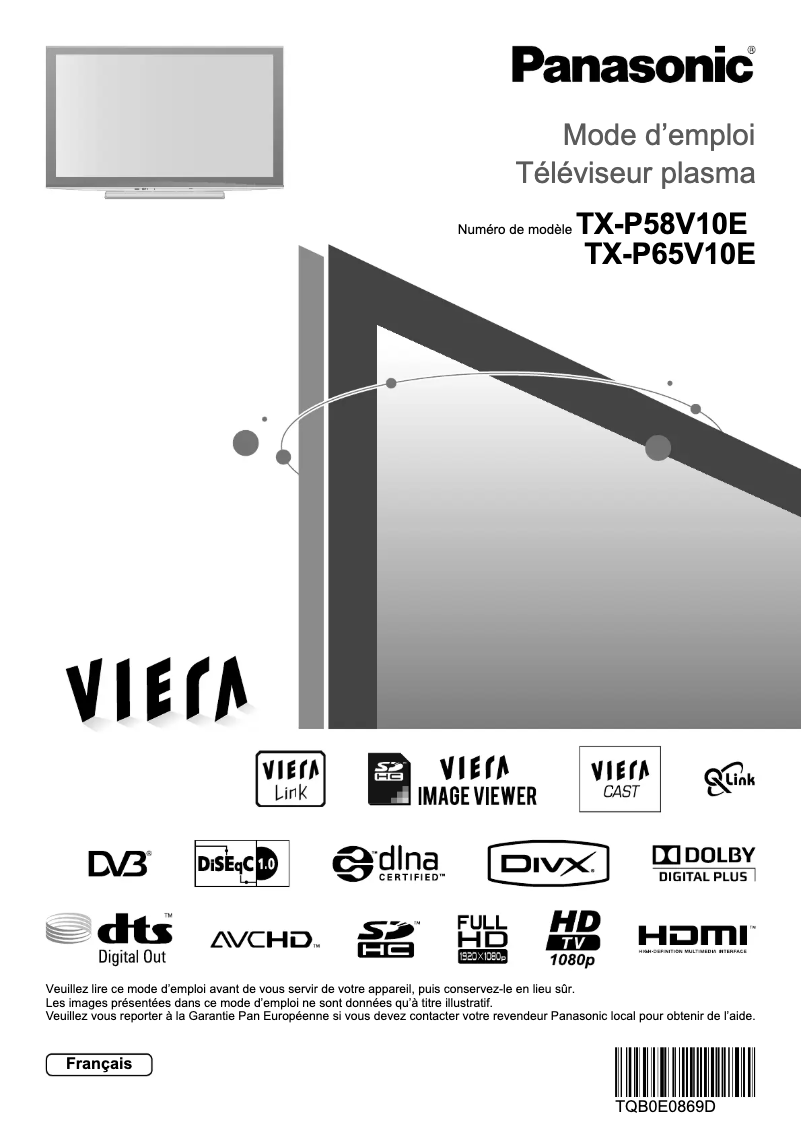 Page 1 of the manual User Manual Panasonic TX-P58V10E