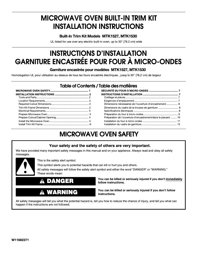 Page 1 of the manual Installation Guide KitchenAid KMCS522P
