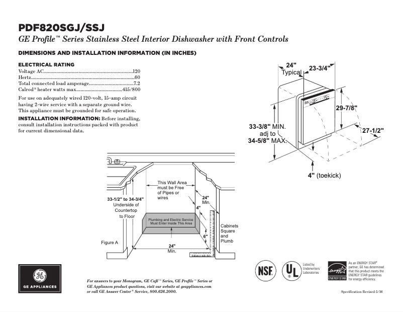 Page 1 of the manual Technical Sheet GE PDF820SSJSS