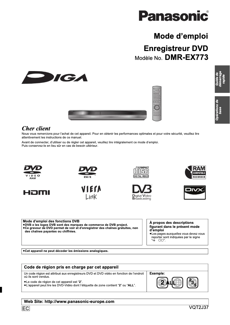 First page image of the manual for DMR-EX773