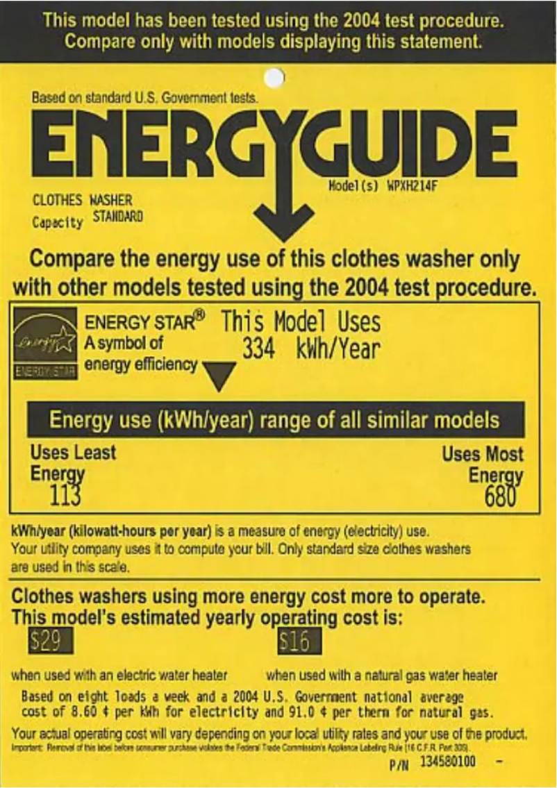 Page 1 of the manual Energy Label GE Profile WPXH214FCC