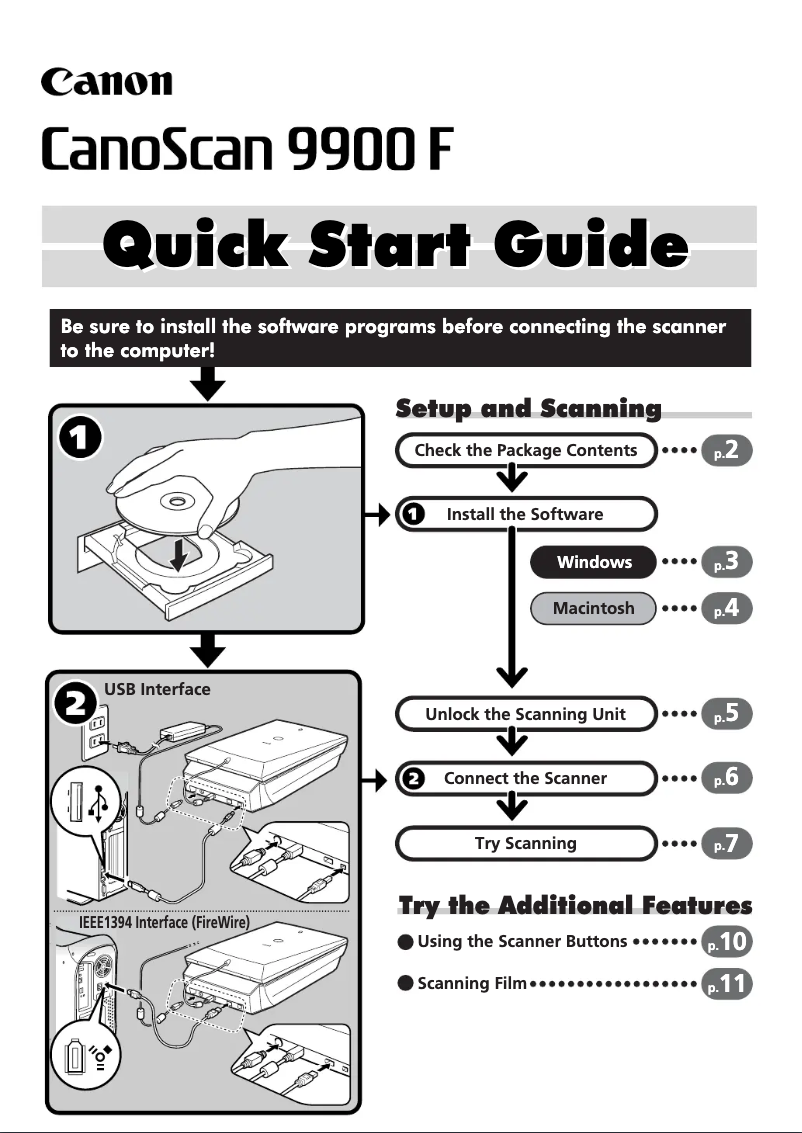 Page 1 of the manual Quick Start Guide Canon CanoScan 9900F