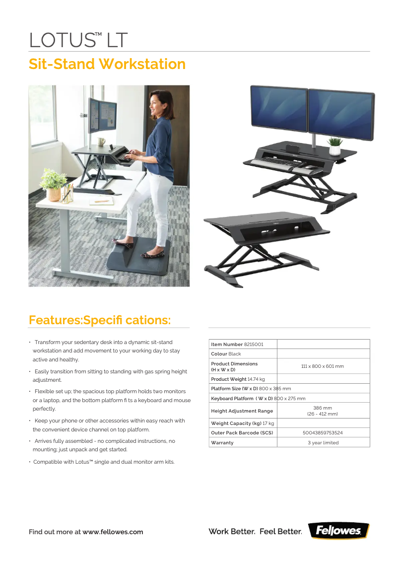 Page 1 of the manual Technical Sheet Fellowes Lotus LT