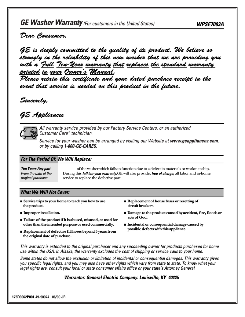 Page 1 of the manual Use and Maintenance Manual GE Profile Wizard WPSE7003AWW