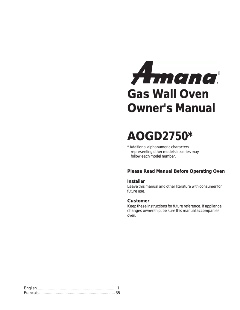 First page image of the manual for AOGD2750SS