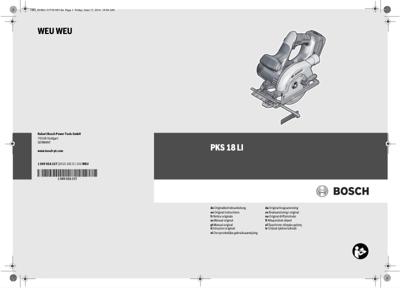First page image of the manual for PKS 18 LI