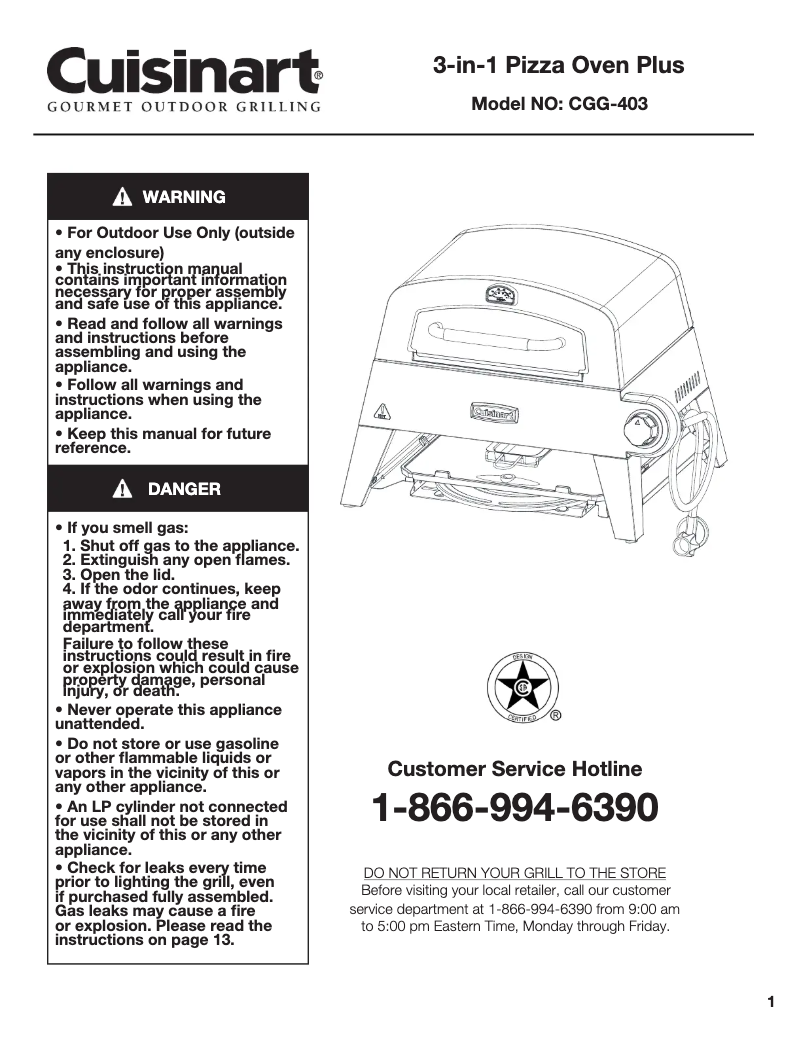 First page image of the manual for Pizza Oven Plus CGG-403