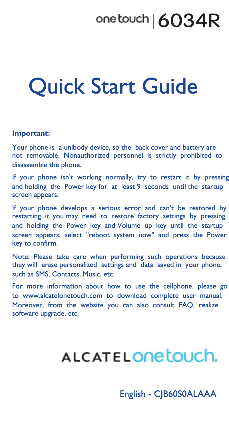 Page 1 of the manual Quick Start Guide Alcatel OneTouch Idol S