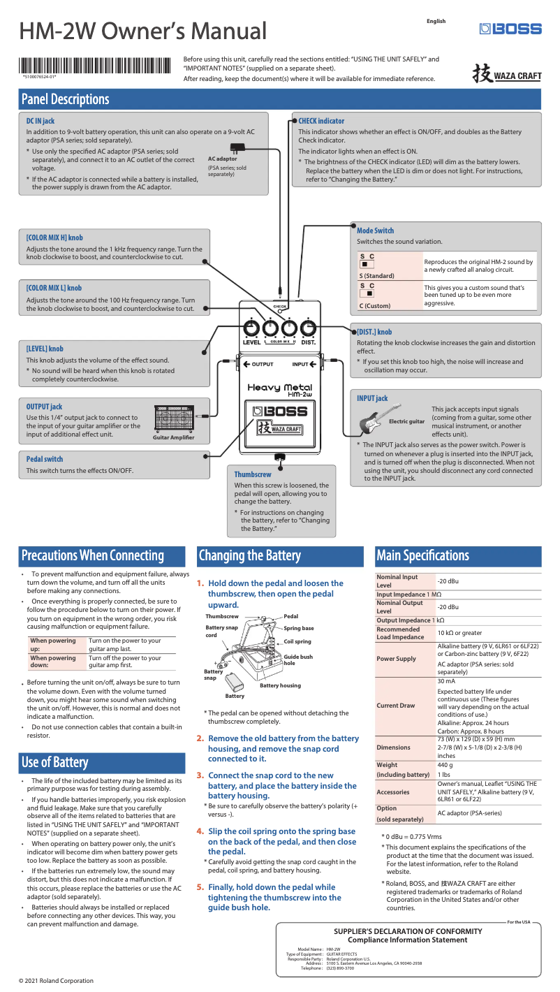 Page 1 of the manual User Manual Boss HM-2W