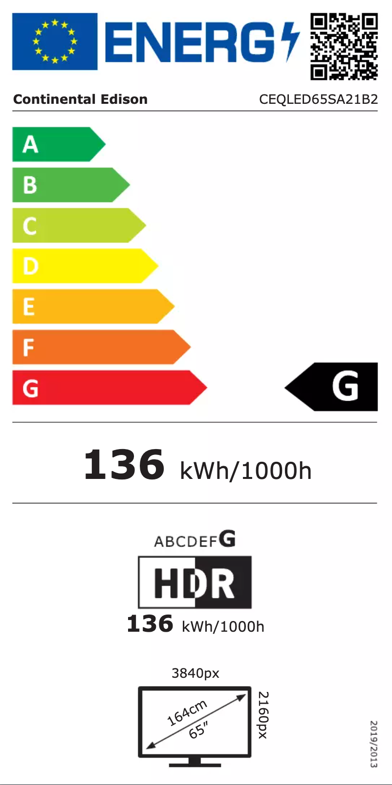 Page 1 of the manual Energy Label Continental Edison CEQLED65SA21B2