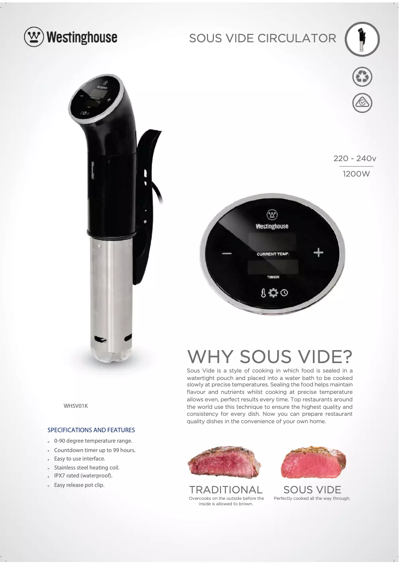 Page 1 of the manual Technical Sheet Westinghouse WHSV01K