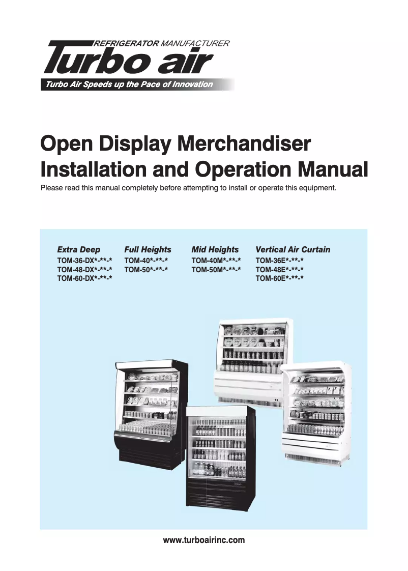 Page 1 of the manual Use and Maintenance Manual Turbo air TOM-50
