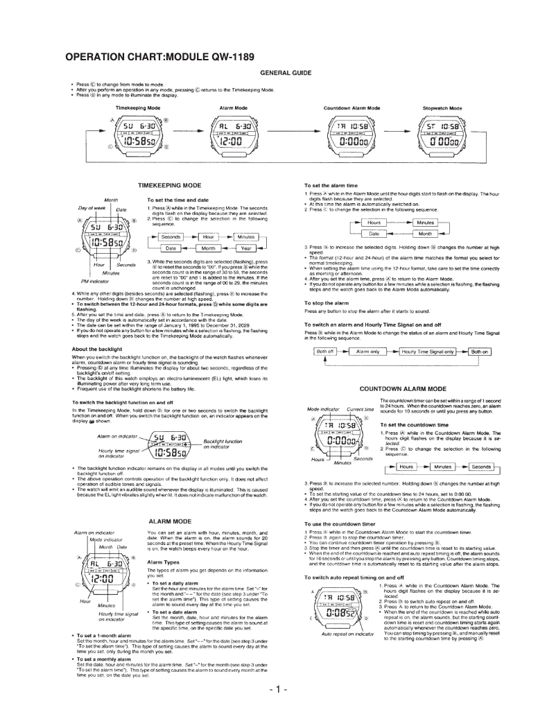 Page 1 of the manual User Manual Casio 1189