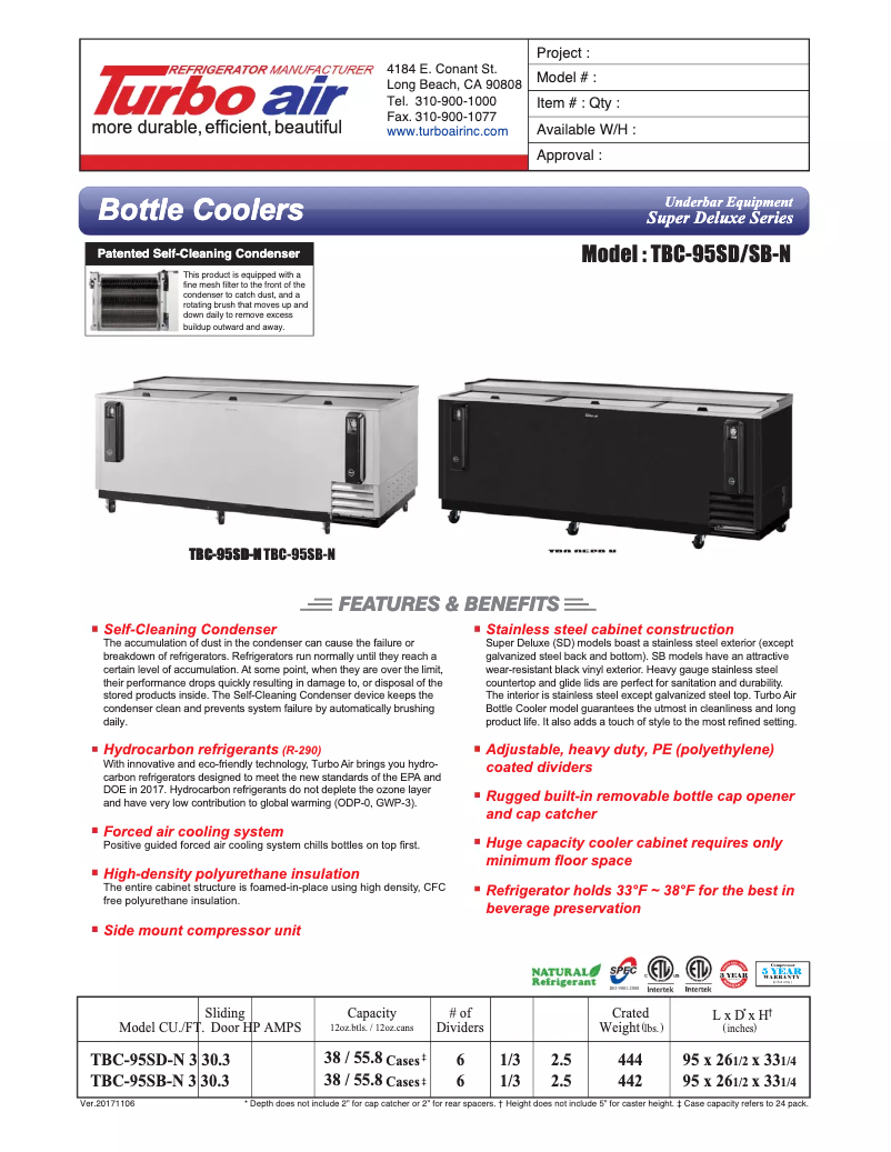 First page image of the manual for TBC-95SD