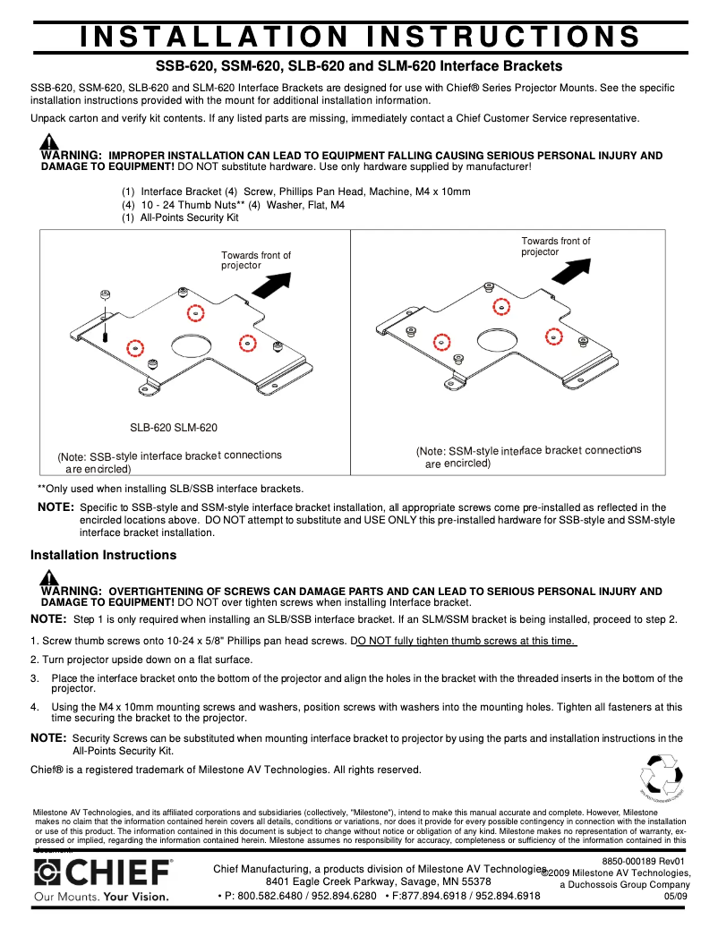 Page 1 of the manual User Manual Chief SLB620