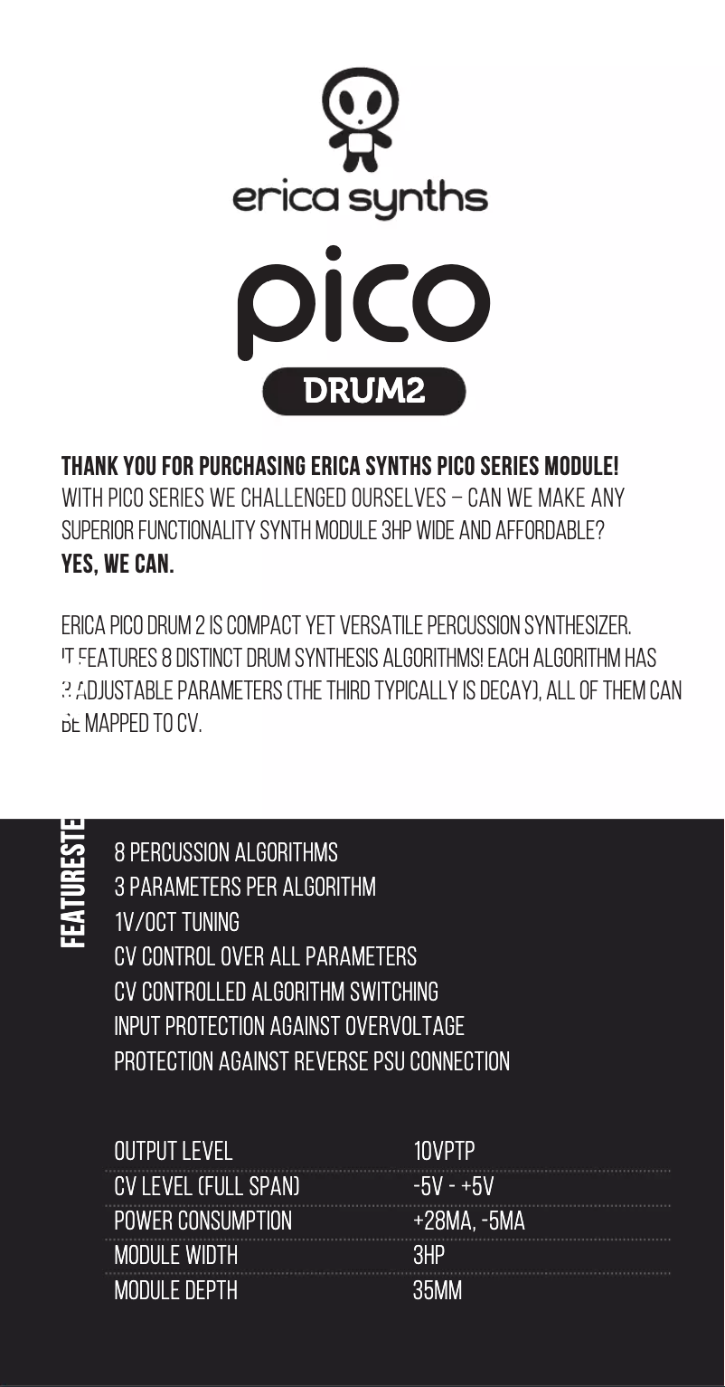 Page 1 of the manual User Manual Erica Synths Pico Drum 2