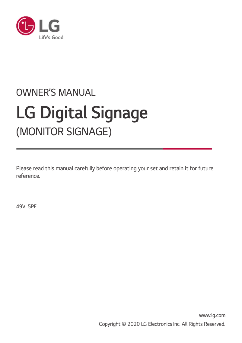 Page 1 of the manual User Manual LG 49VL5PF