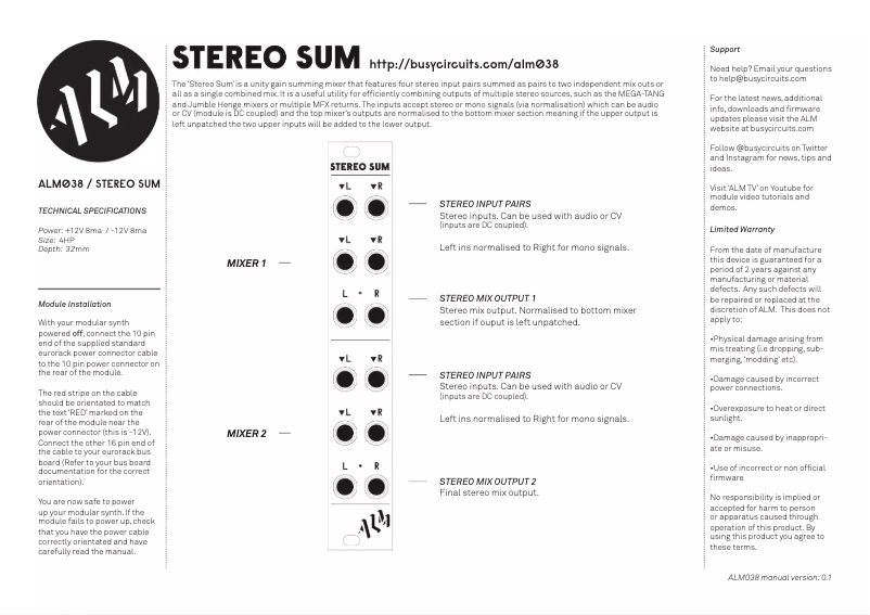 First page image of the manual for Stereo Sum