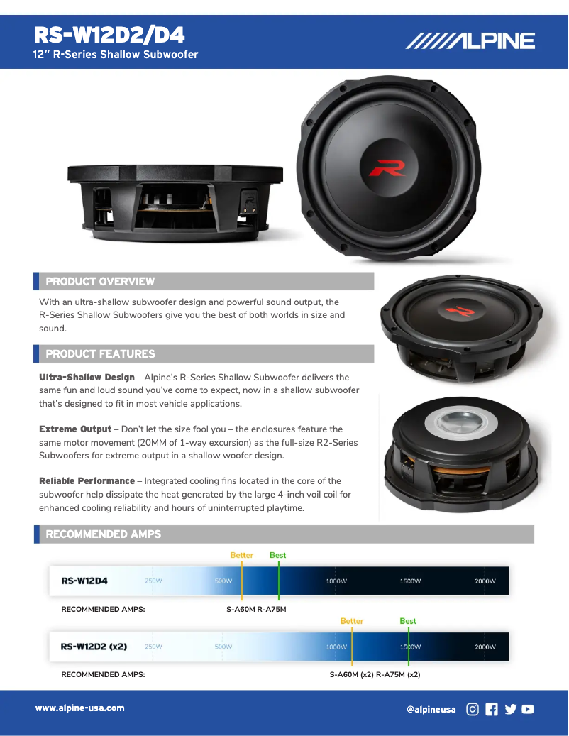 Page 1 of the manual Technical Sheet Alpine RS-W12D2