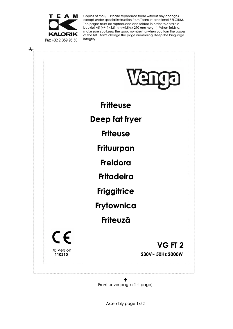 First page image of the manual for VG FT 2