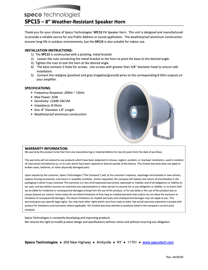 First page image of the manual for SPC15