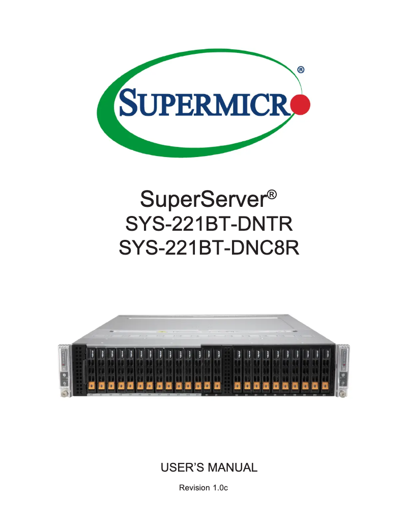 First page image of the manual for SuperServer SYS-221BT-DNC8R