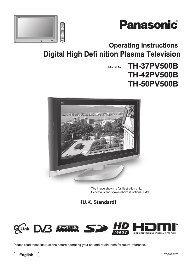 Page 1 of the manual User Manual Panasonic Viera TH-37PV500B