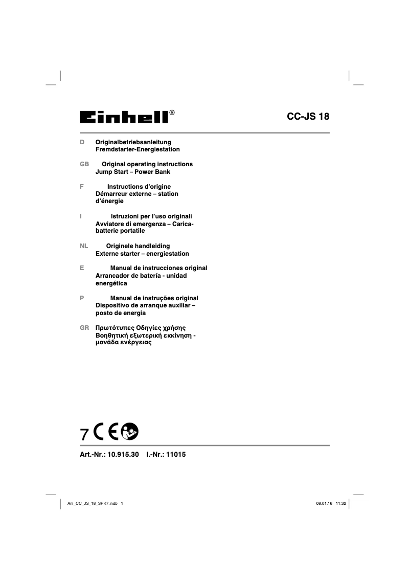 Page 1 of the manual User Manual Einhell CC-JS 18