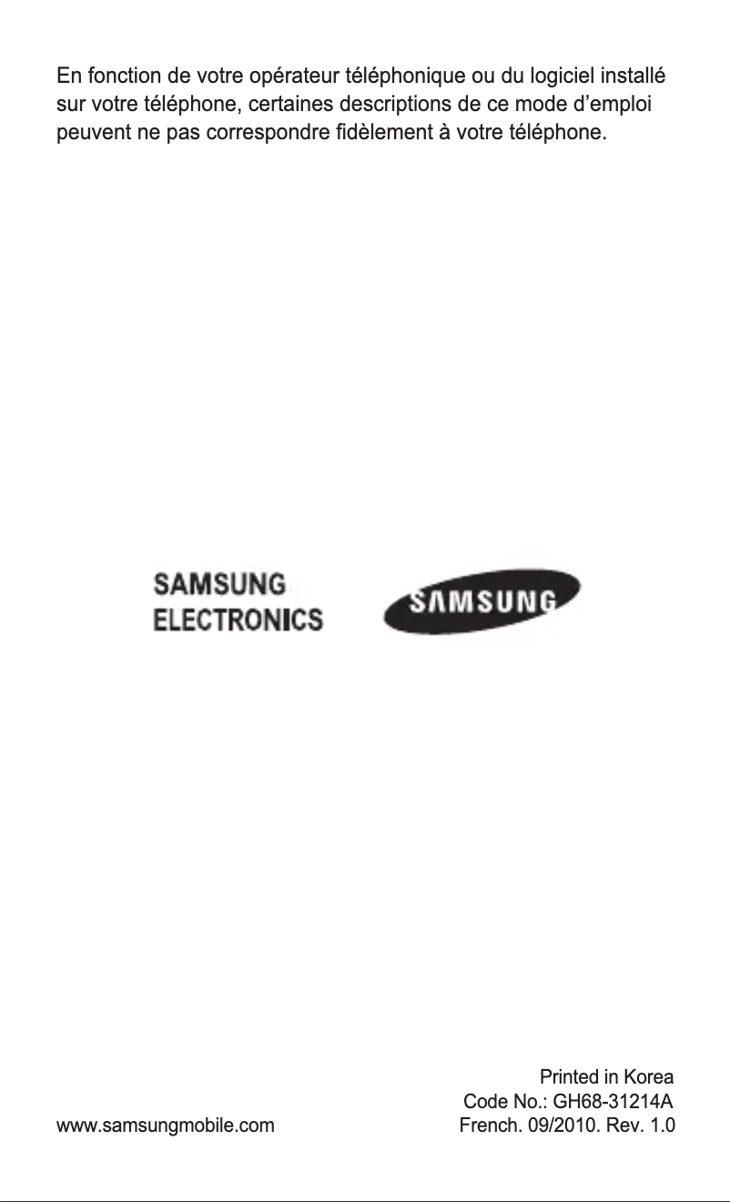 Page 1 of the manual User Manual Samsung GT-E1252