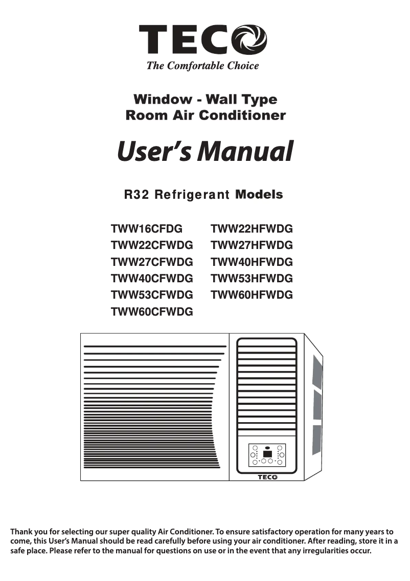 Page 1 of the manual User Manual Teco TWW27HFWDG