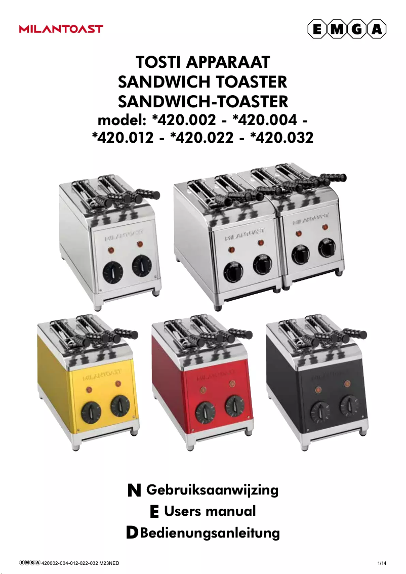 Page 1 of the manual User Manual MilanToast 420022