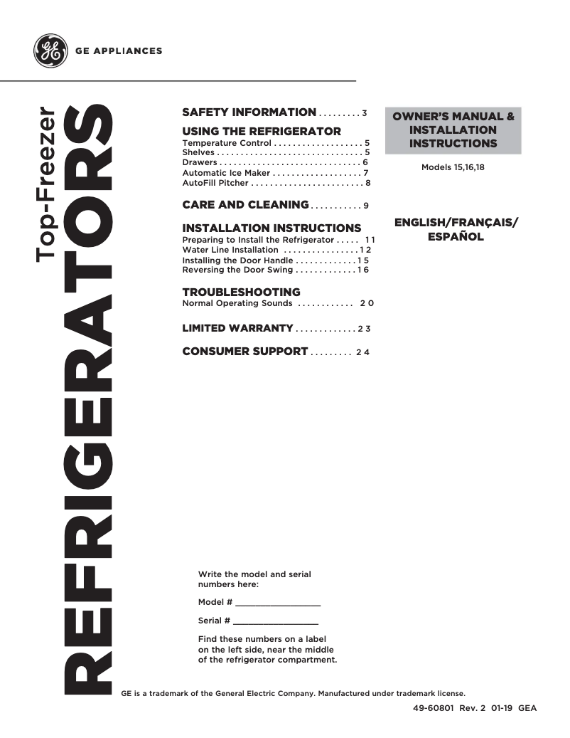 First page image of the manual for GTE18ETHBB