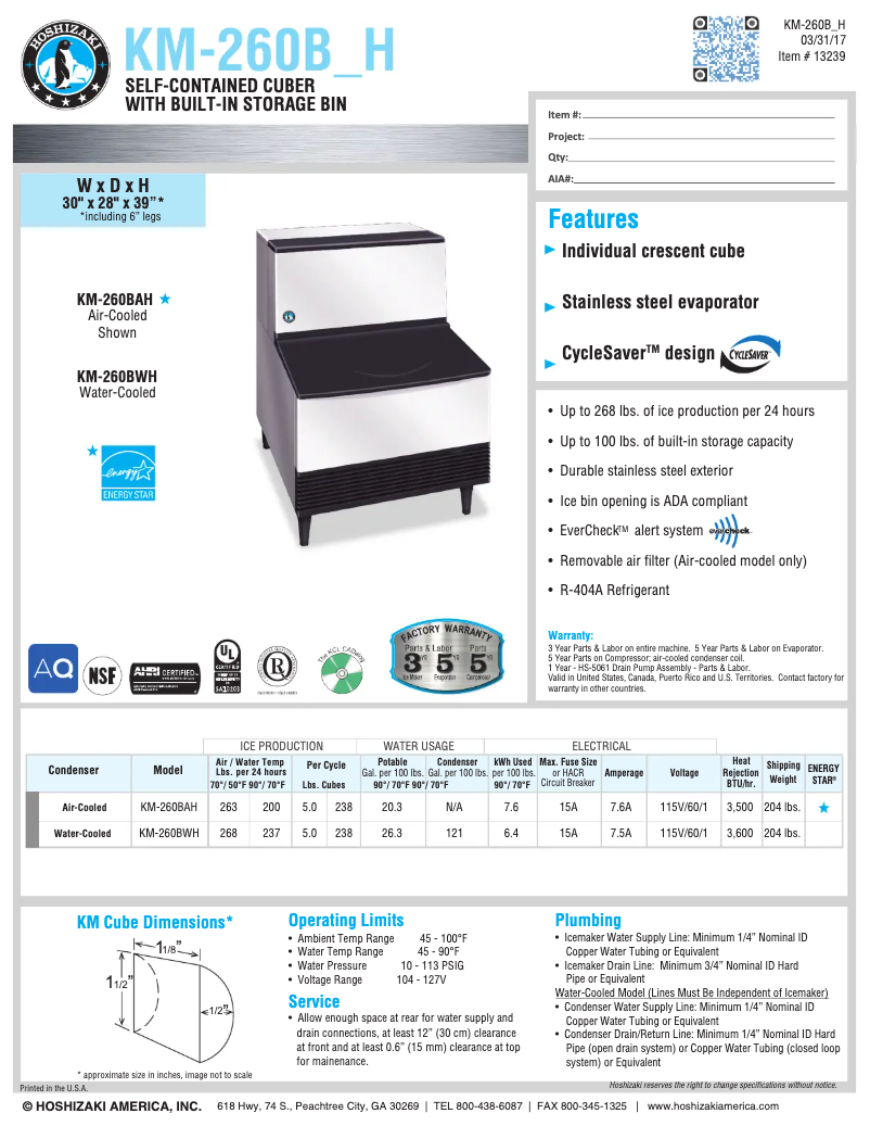 First page image of the manual for KM-260BWH