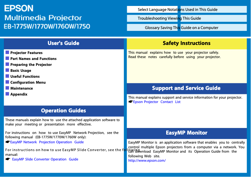 Image de la première page du manuel de l'appareil EB-1760W